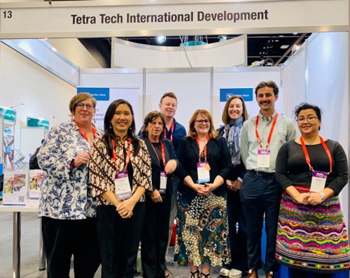Tetra Tech International Development’s contingent at the AIEC: Alison White, Leliana Setiono, Annie Dares, Michael Boyle, Dr Vicki Vaartjes), Victoria Johnson. Jay Collins, Vim Dejvongsa.